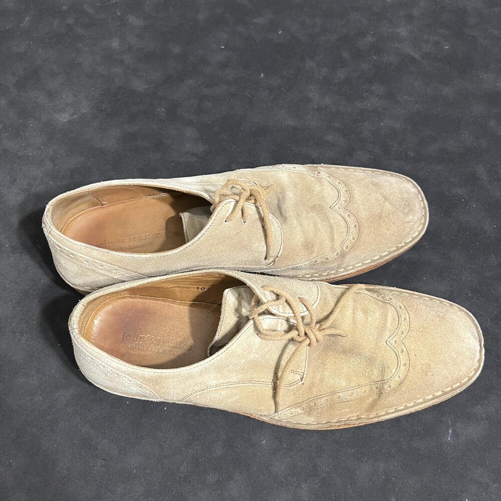 John Varvatos Suede Wingtip Shoes Mens Size 10.5 Beige Handmade Italy F1250L1